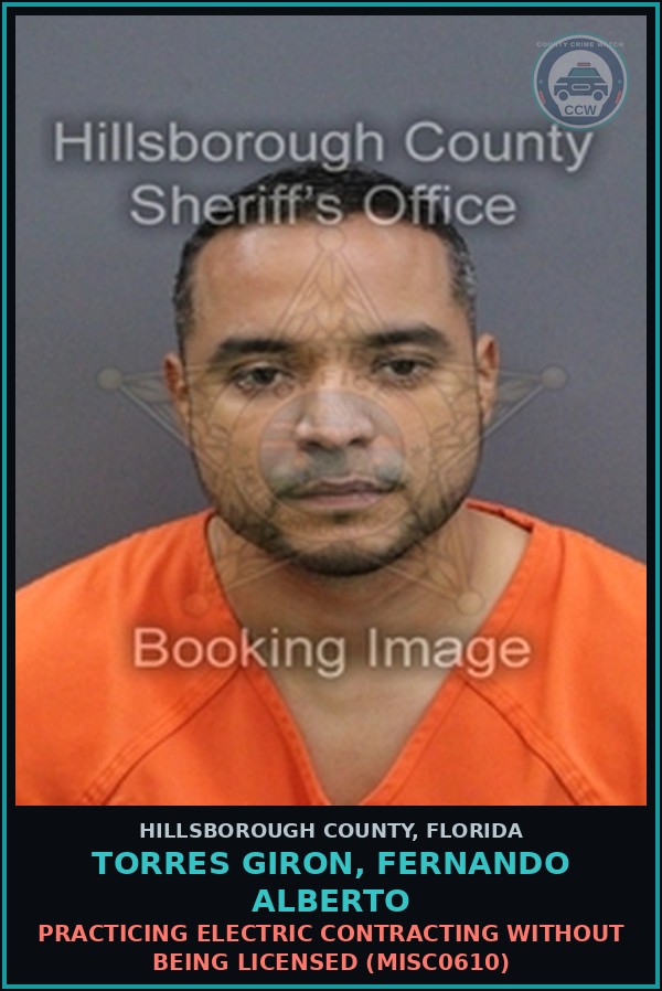 Booking mugshot of TORRES GIRON, FERNANDO ALBERTO in Hillsborough County