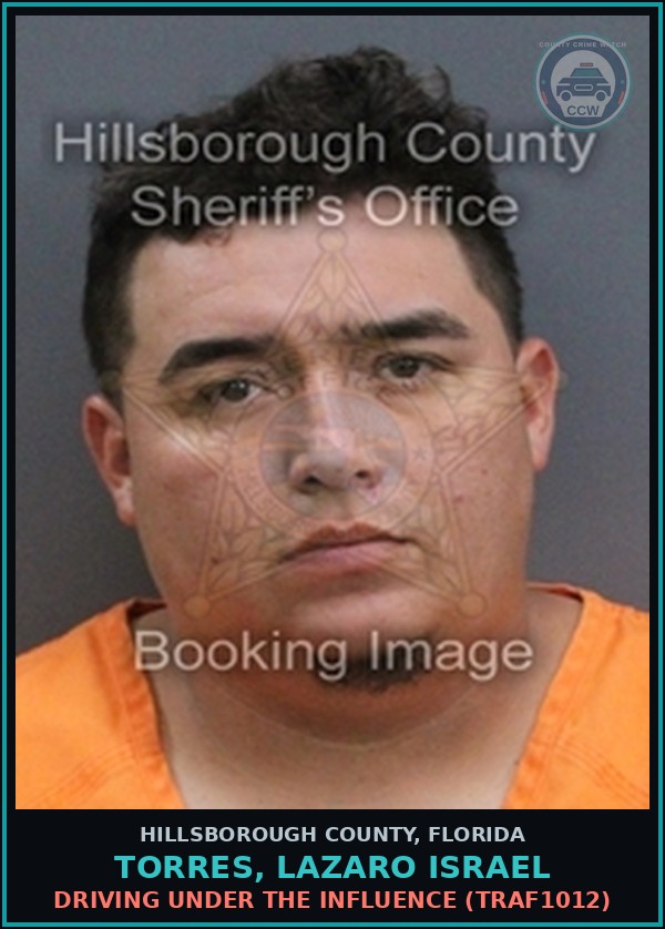 Booking mugshot of TORRES, LAZARO ISRAEL in Hillsborough County