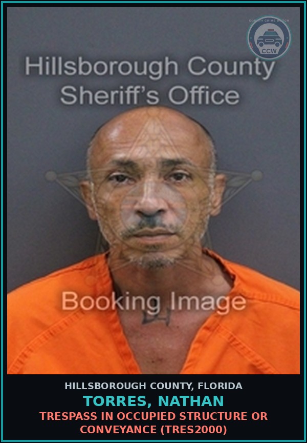 Booking mugshot of TORRES, NATHAN in Hillsborough County