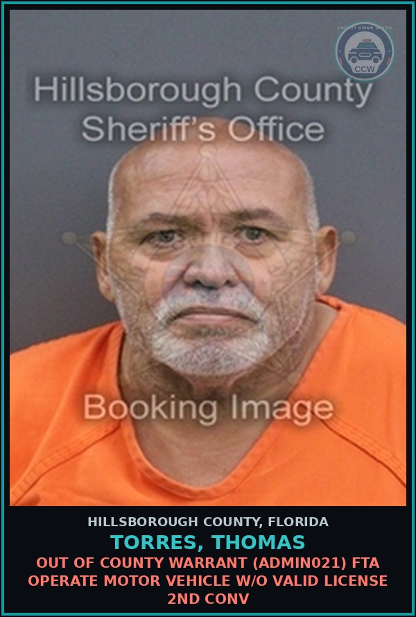 Booking mugshot of TORRES, THOMAS in Hillsborough County
