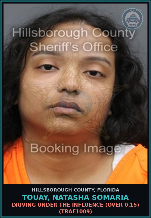 Booking mugshot of TOUAY, NATASHA SOMARIA in Hillsborough County