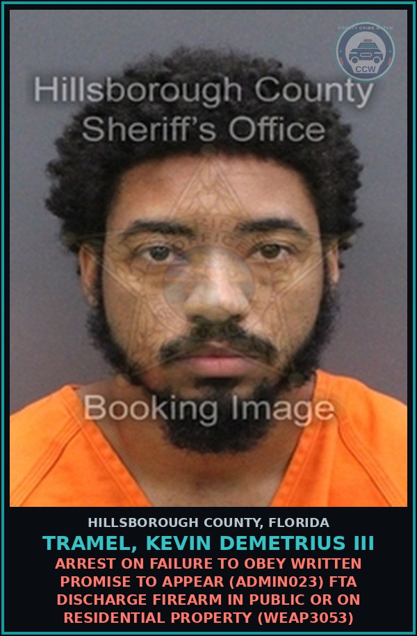Booking mugshot of TRAMEL, KEVIN DEMETRIUS III in Hillsborough County