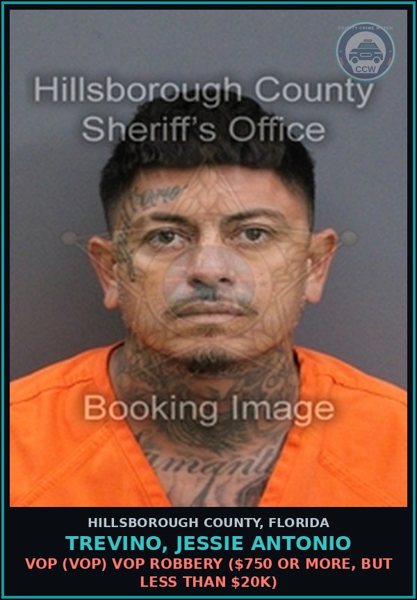 Booking mugshot of TREVINO, JESSIE ANTONIO in Hillsborough County