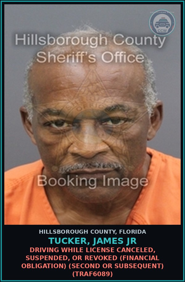 Booking mugshot of TUCKER, JAMES JR in Hillsborough County