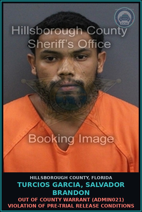Booking mugshot of TURCIOS GARCIA, SALVADOR BRANDON in Hillsborough County
