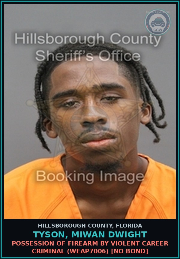 Booking mugshot of TYSON, MIWAN DWIGHT in Hillsborough County