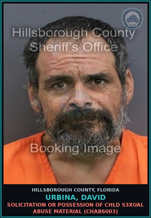 Booking mugshot of URBINA, DAVID in Hillsborough County
