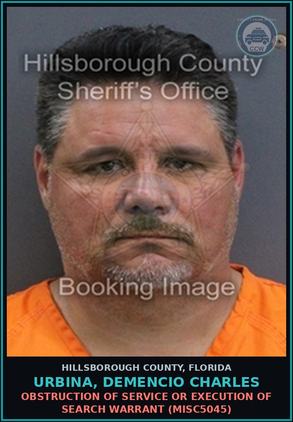 Booking mugshot of URBINA, DEMENCIO CHARLES in Hillsborough County