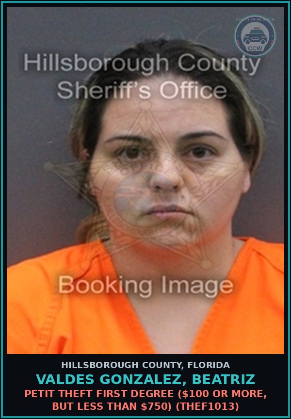 Booking mugshot of VALDES GONZALEZ, BEATRIZ in Hillsborough County