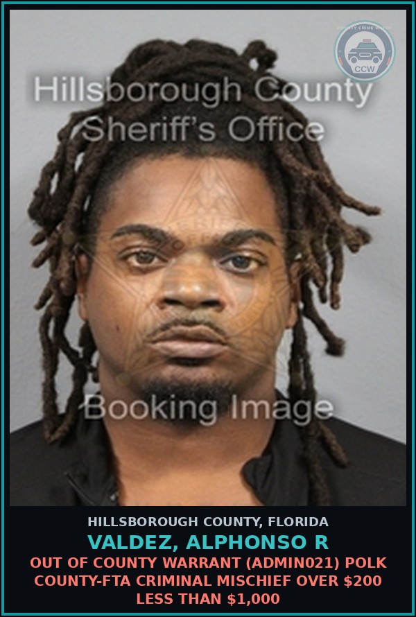 Booking mugshot of VALDEZ, ALPHONSO R in Hillsborough County