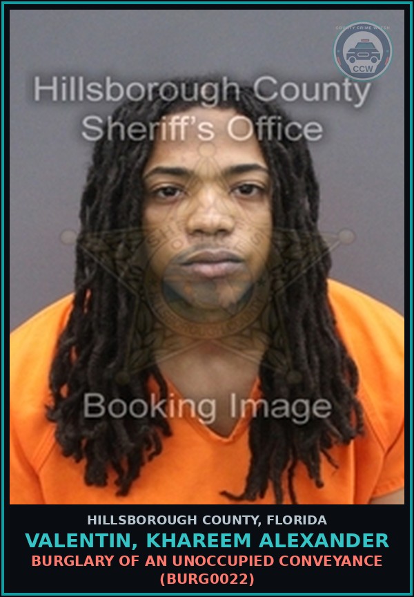 Booking mugshot of VALENTIN, KHAREEM ALEXANDER in Hillsborough County
