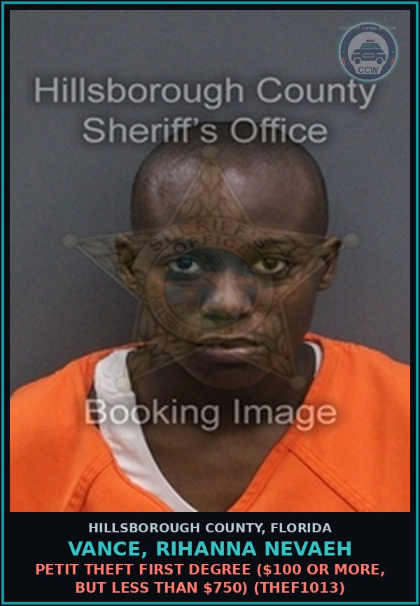 Booking mugshot of VANCE, RIHANNA NEVAEH in Hillsborough County