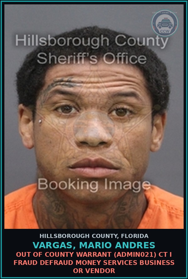 Booking mugshot of VARGAS, MARIO ANDRES in Hillsborough County