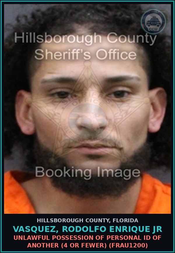 Booking mugshot of VASQUEZ, RODOLFO ENRIQUE JR in Hillsborough County
