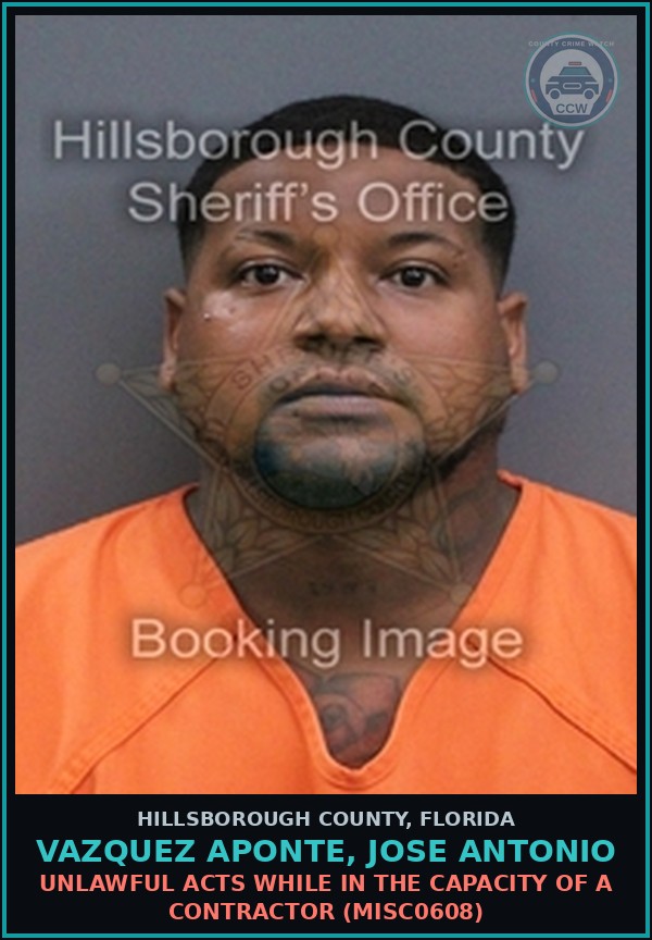 Booking mugshot of VAZQUEZ APONTE, JOSE ANTONIO in Hillsborough County