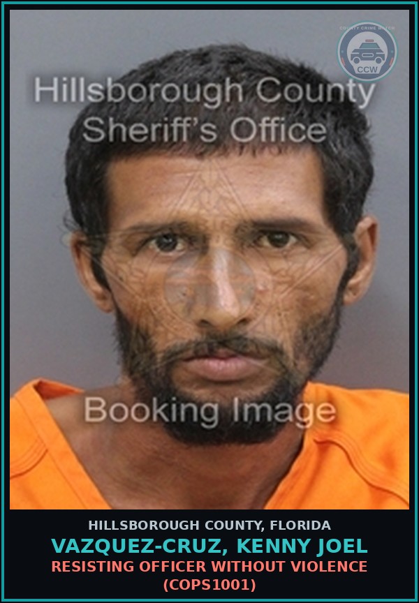 Booking mugshot of VAZQUEZ-CRUZ, KENNY JOEL in Hillsborough County