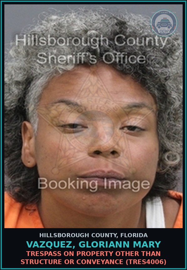 Booking mugshot of VAZQUEZ, GLORIANN MARY in Hillsborough County