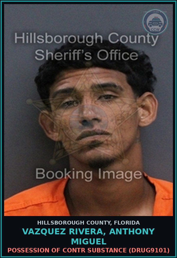 Booking mugshot of VAZQUEZ RIVERA, ANTHONY MIGUEL in Hillsborough County