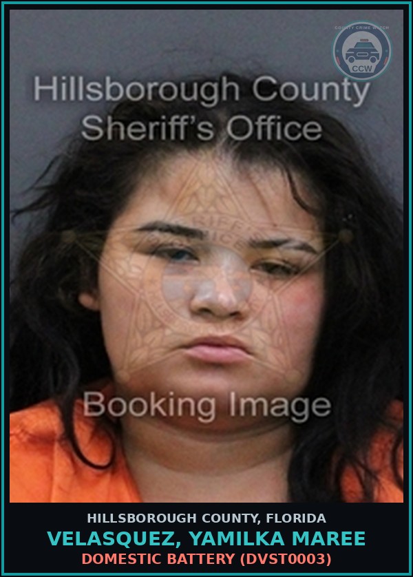 Booking mugshot of VELASQUEZ, YAMILKA MAREE in Hillsborough County