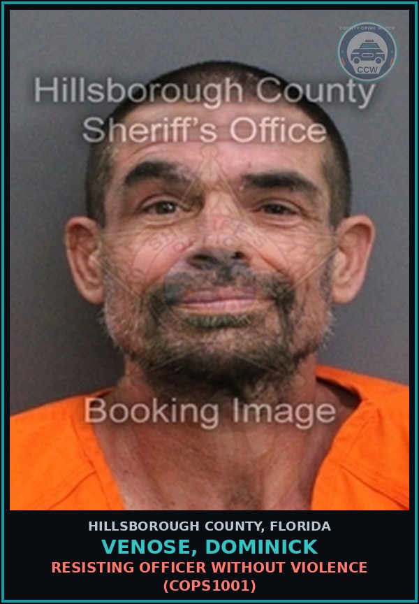 Booking mugshot of VENOSE, DOMINICK in Hillsborough County