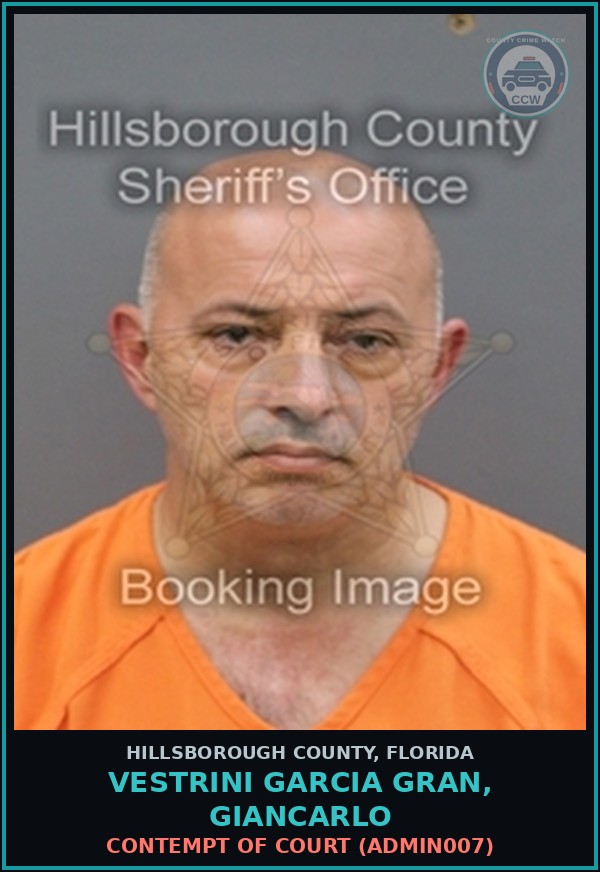 Booking mugshot of VESTRINI GARCIA GRAN, GIANCARLO in Hillsborough County