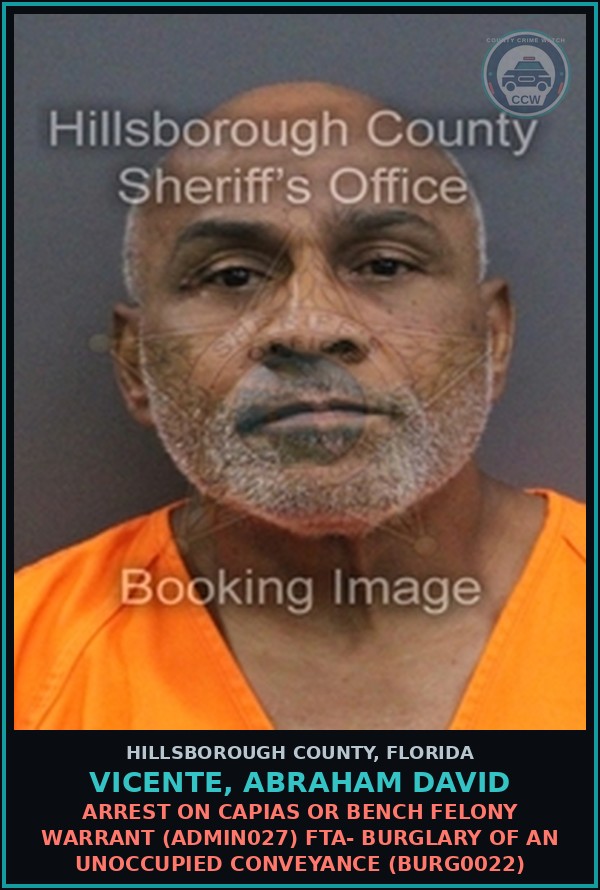 Booking mugshot of VICENTE, ABRAHAM DAVID in Hillsborough County