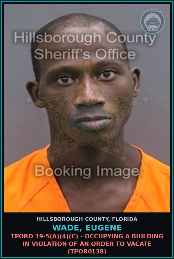 Booking mugshot of WADE, EUGENE in Hillsborough County