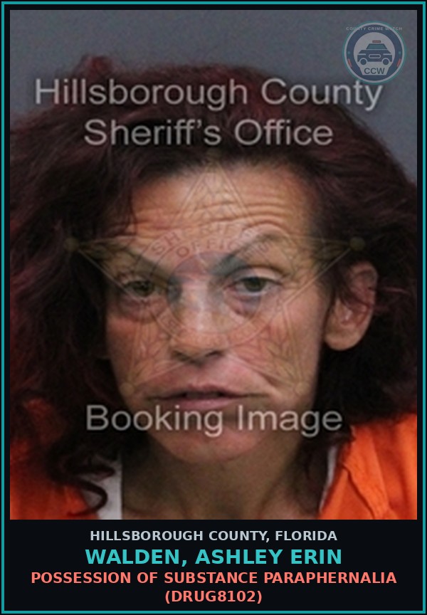 Booking mugshot of WALDEN, ASHLEY ERIN in Hillsborough County