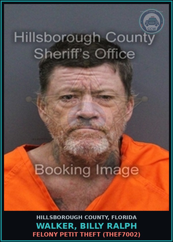 Booking mugshot of WALKER, BILLY RALPH in Hillsborough County