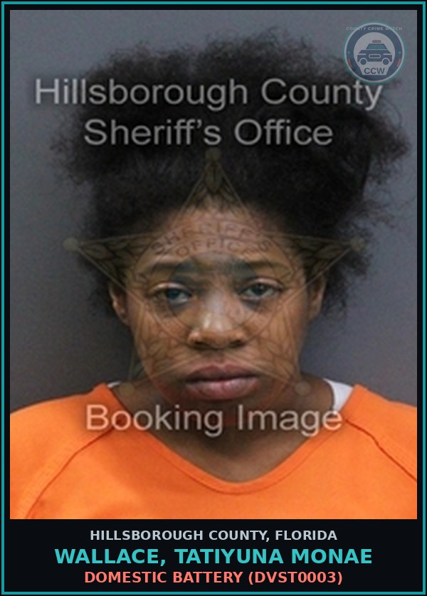 Booking mugshot of WALLACE, TATIYUNA MONAE in Hillsborough County