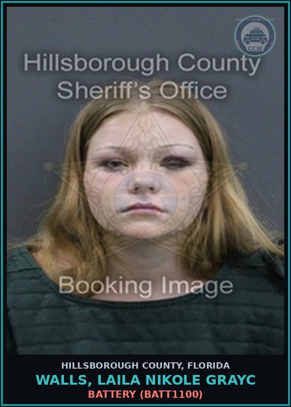 Booking mugshot of WALLS, LAILA NIKOLE GRAYC in Hillsborough County