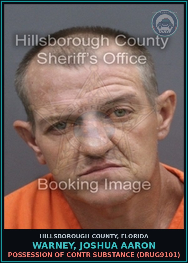 Booking mugshot of WARNEY, JOSHUA AARON in Hillsborough County