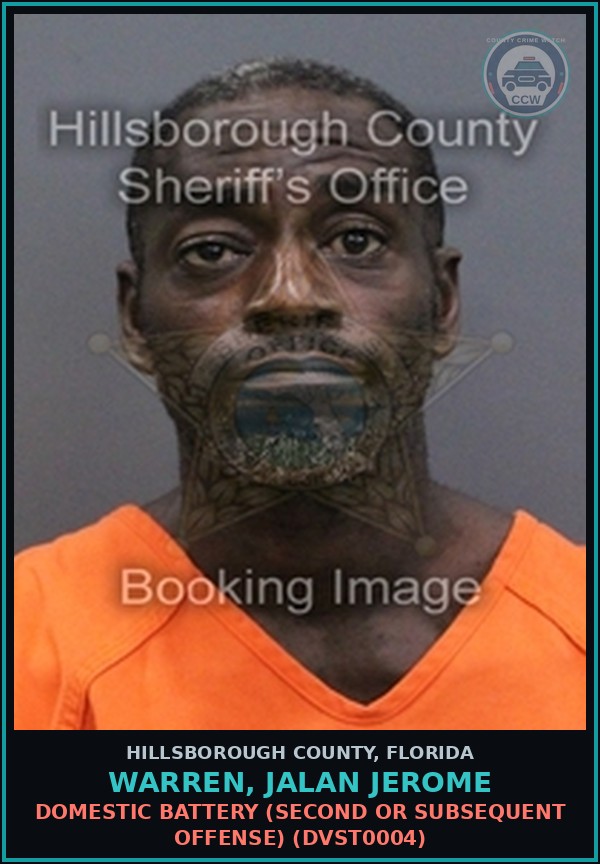 Booking mugshot of WARREN, JALAN JEROME in Hillsborough County