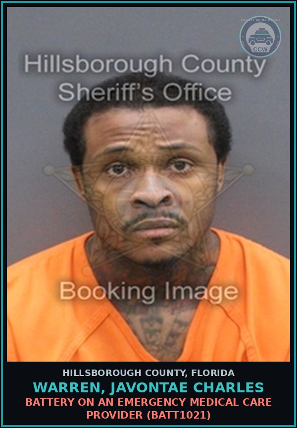 Booking mugshot of WARREN, JAVONTAE CHARLES in Hillsborough County