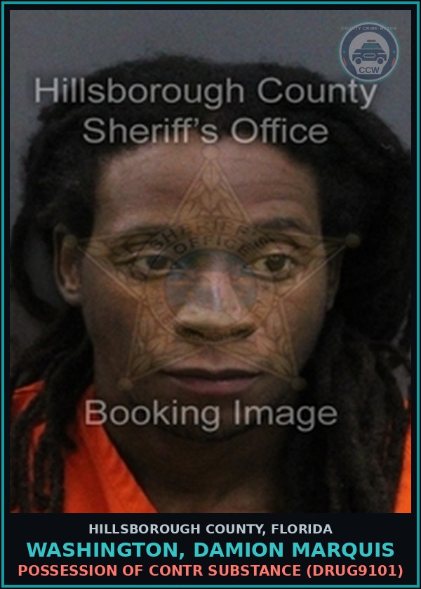 Booking mugshot of WASHINGTON, DAMION MARQUIS in Hillsborough County