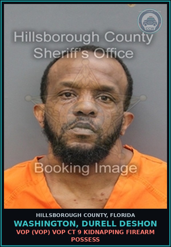Booking mugshot of WASHINGTON, DURELL DESHON in Hillsborough County