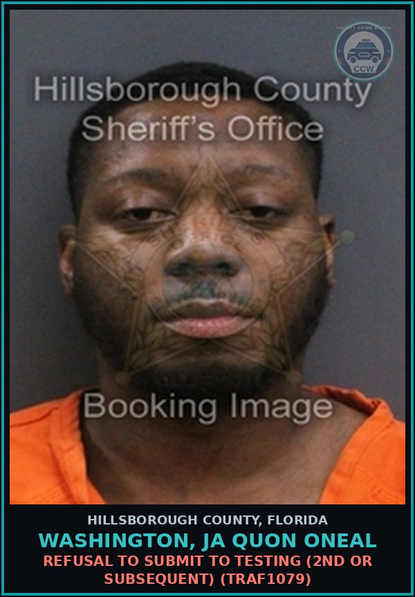 Booking mugshot of WASHINGTON, JA QUON ONEAL in Hillsborough County