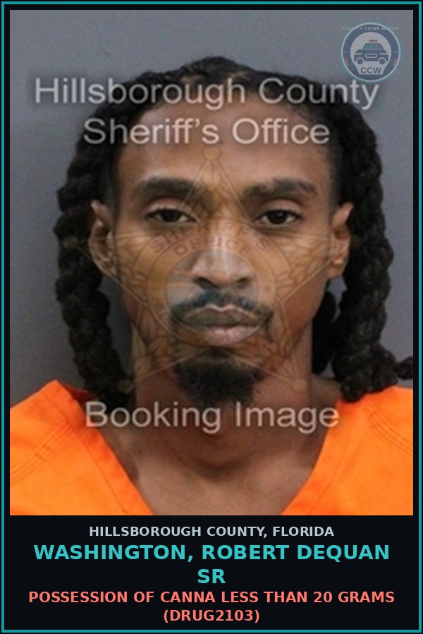 Booking mugshot of WASHINGTON, ROBERT DEQUAN SR in Hillsborough County