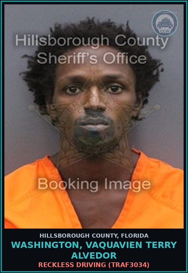 Booking mugshot of WASHINGTON, VAQUAVIEN TERRY ALVEDOR in Hillsborough County