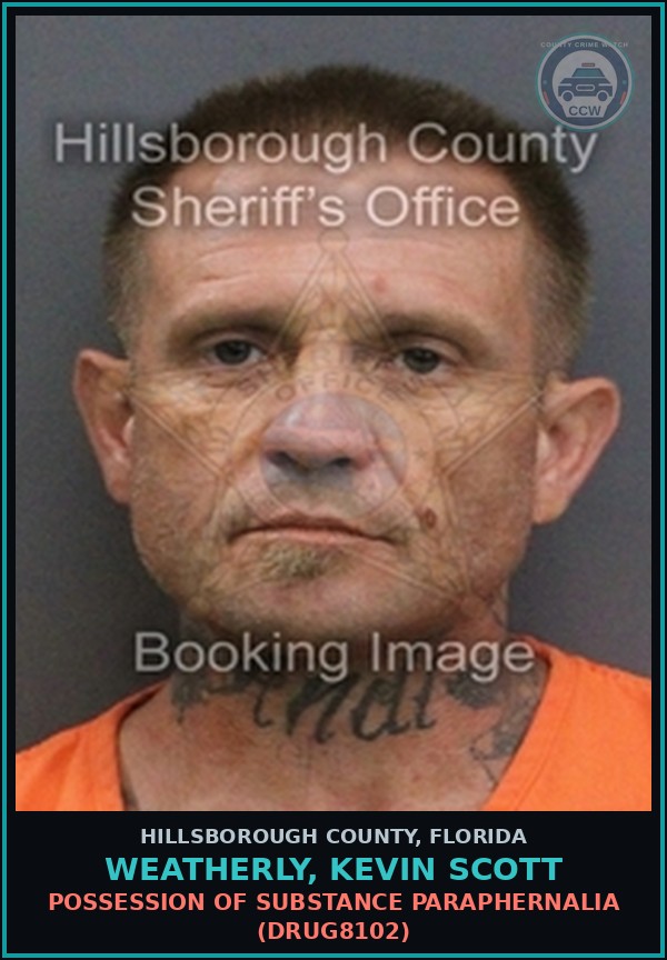 Booking mugshot of WEATHERLY, KEVIN SCOTT in Hillsborough County