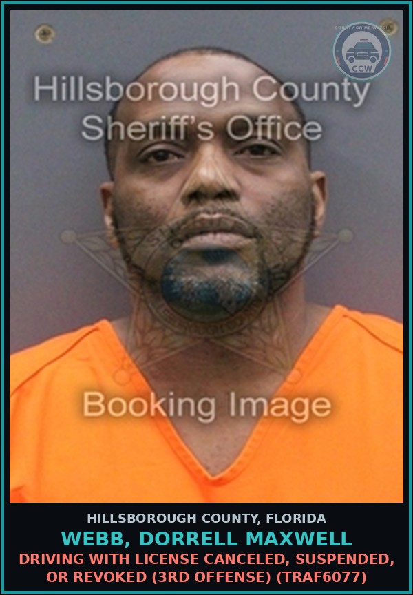 Booking mugshot of WEBB, DORRELL MAXWELL in Hillsborough County