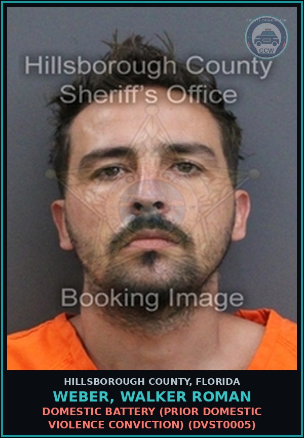 Booking mugshot of WEBER, WALKER ROMAN in Hillsborough County