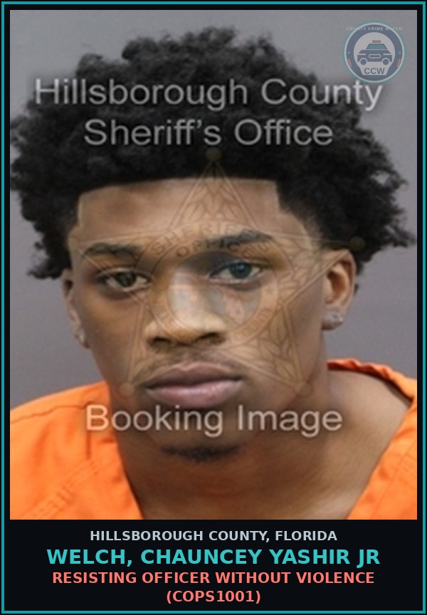 Booking mugshot of WELCH, CHAUNCEY YASHIR JR in Hillsborough County