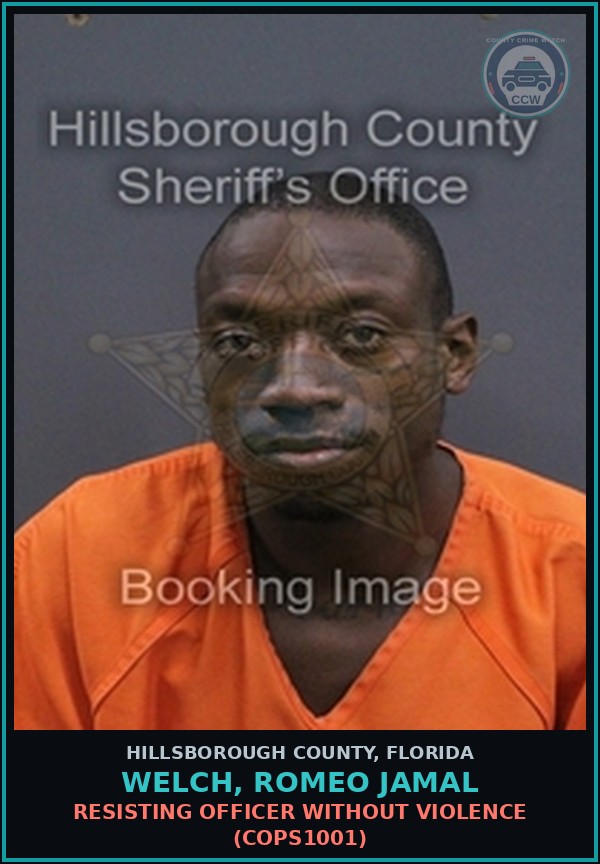 Booking mugshot of WELCH, ROMEO JAMAL in Hillsborough County