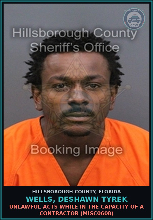 Booking mugshot of WELLS, DESHAWN TYREK in Hillsborough County