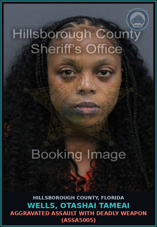 Booking mugshot of WELLS, OTASHAI TAMEAI in Hillsborough County