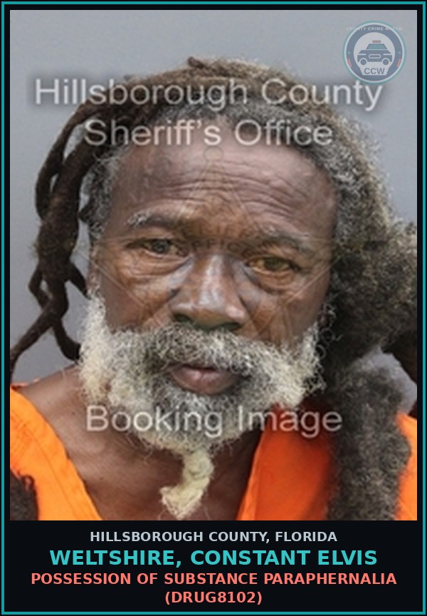 Booking mugshot of WELTSHIRE, CONSTANT ELVIS in Hillsborough County