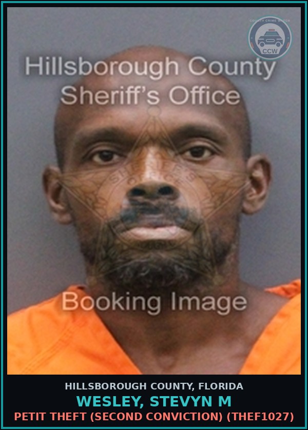 Booking mugshot of WESLEY, STEVYN M in Hillsborough County