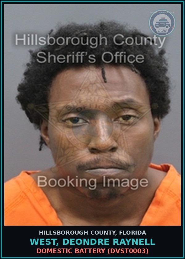 Booking mugshot of WEST, DEONDRE RAYNELL in Hillsborough County