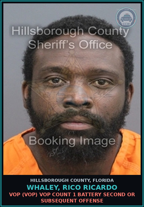 Booking mugshot of WHALEY, RICO RICARDO in Hillsborough County